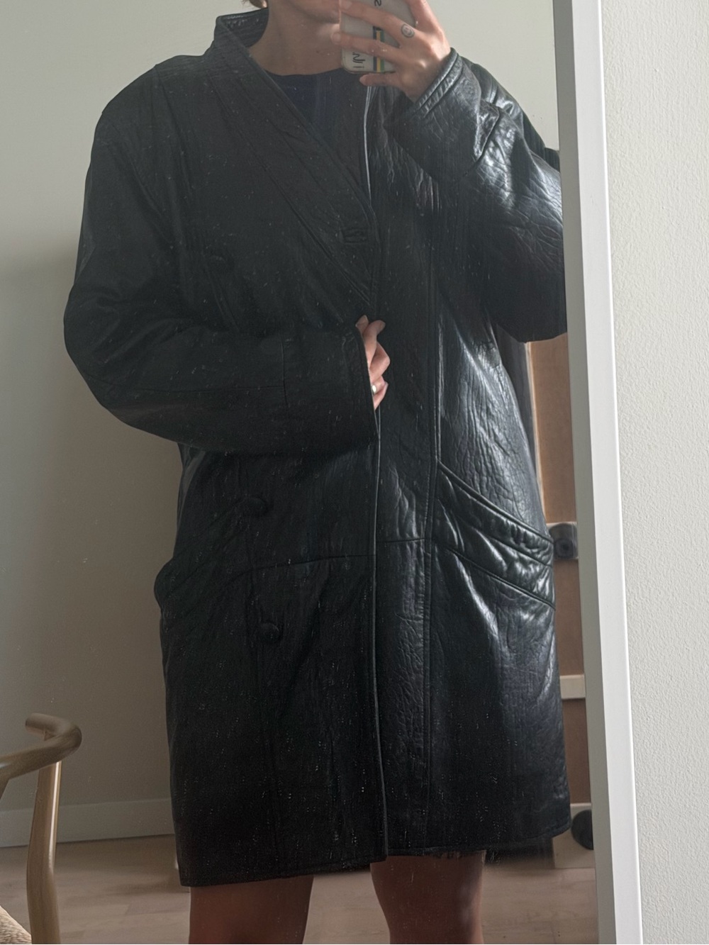 Danier Black Longline Leather Coat